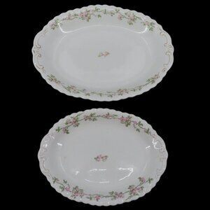 WM Grindley The Duchess Set of 2 Oval Platters Pink Rose Flower Green Leaves VTG